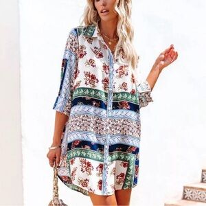 VICI Women Shirt Dress Small Rochester Printed Satin Button Down Tunic Paisley